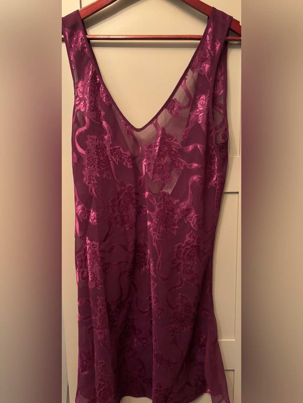 Vintage Victoria’s Secret Sheer Floral Slip Dress in Deep Berry